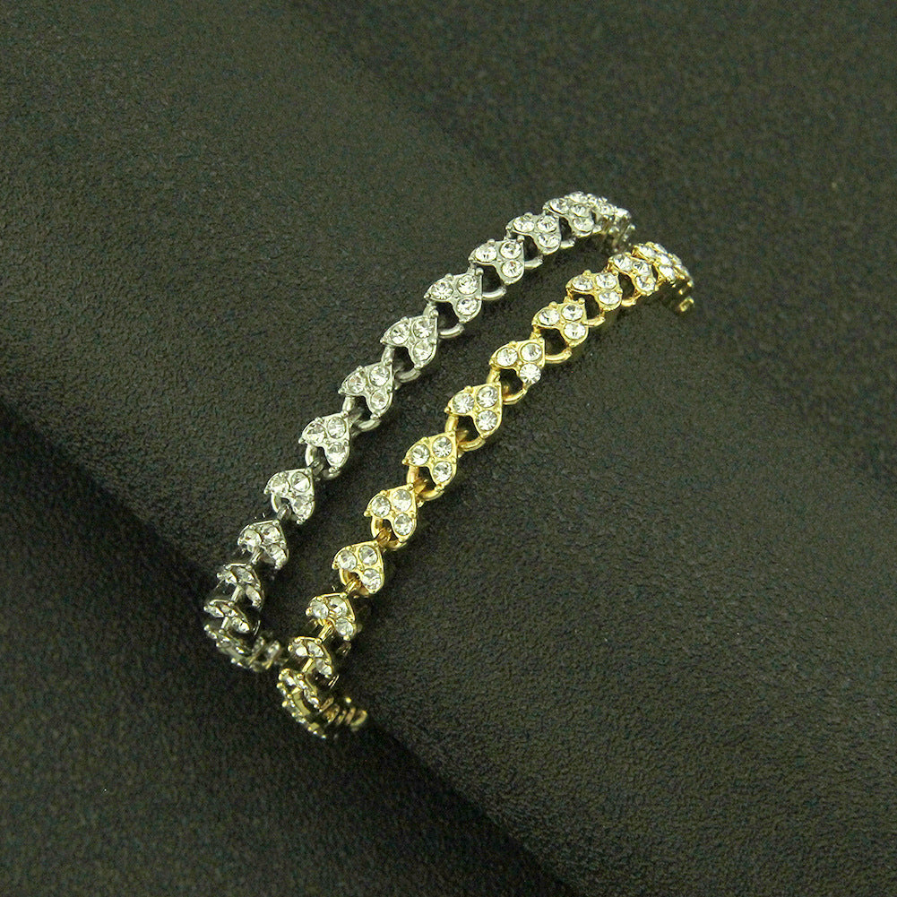 Brăţară simplă Brăţară cu diamante naturale, cristal, zirconiu cubic, argint, aur, roz, aur, ornament.