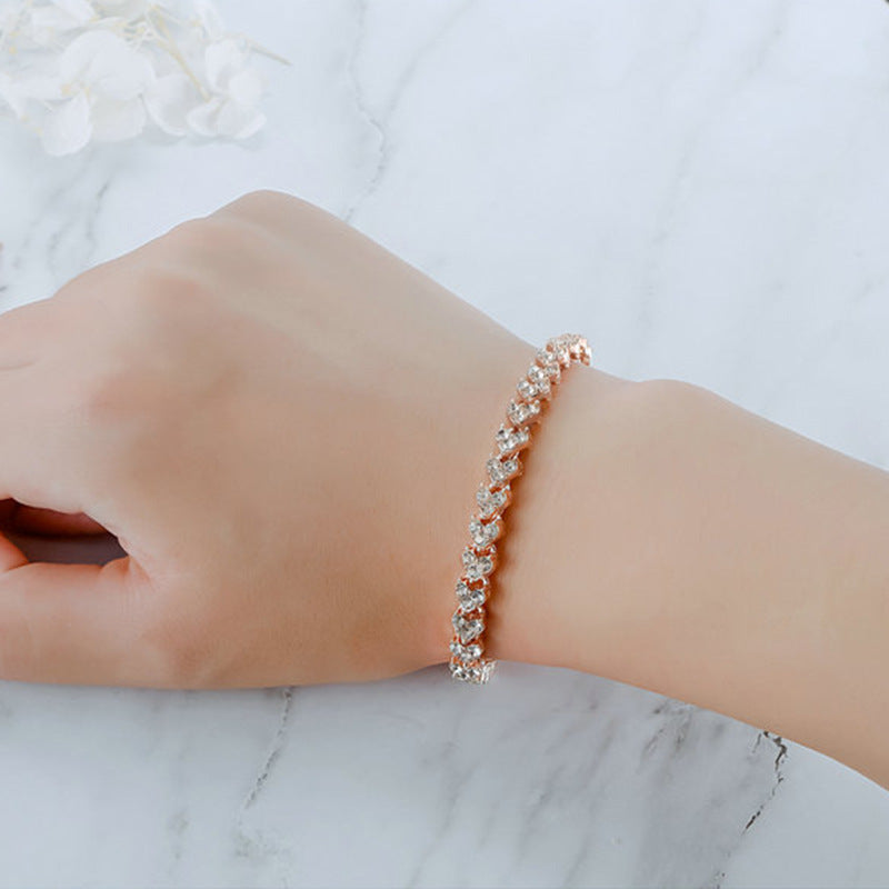 Brăţară simplă Brăţară cu diamante naturale, cristal, zirconiu cubic, argint, aur, roz, aur, ornament.