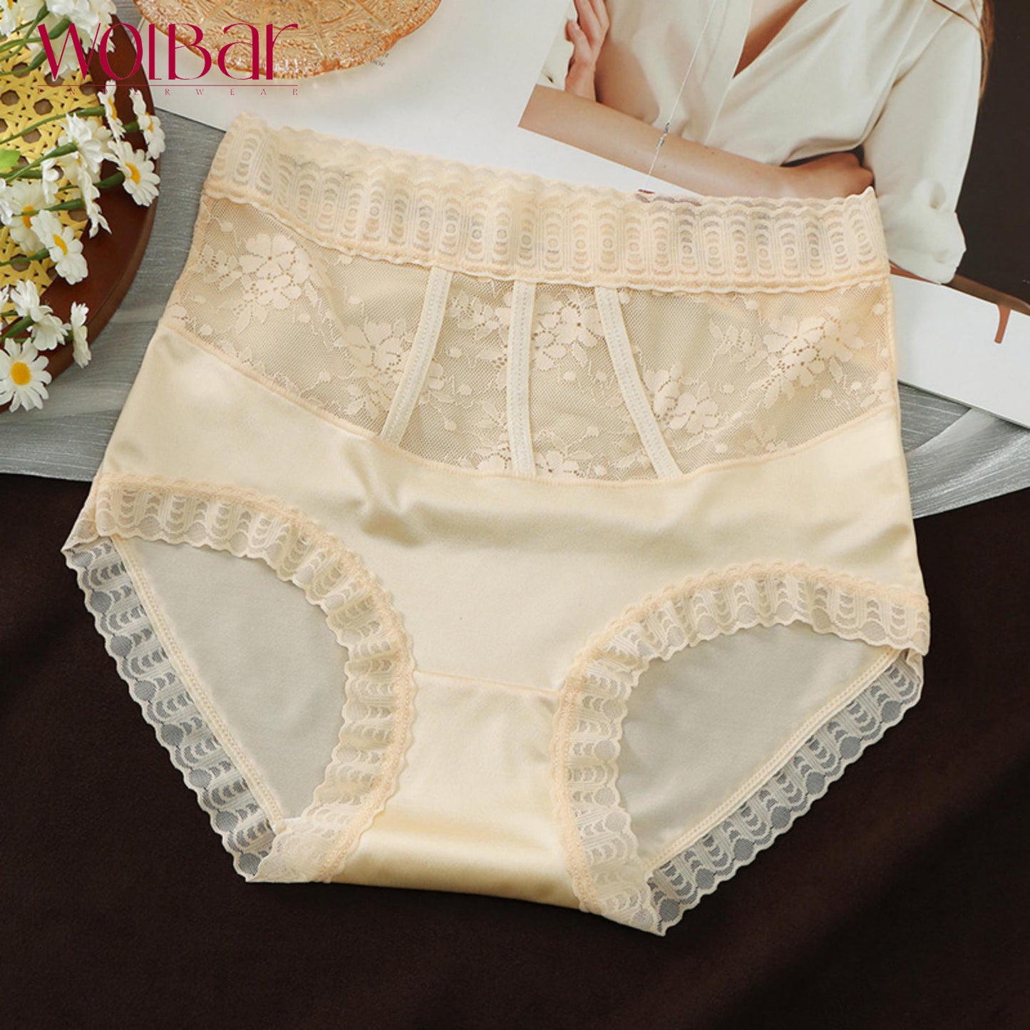 WolBar Chiloți de Dantelă de Damă - Set de 4,Căptușeală din Bumbac,45-90 kg și Peste