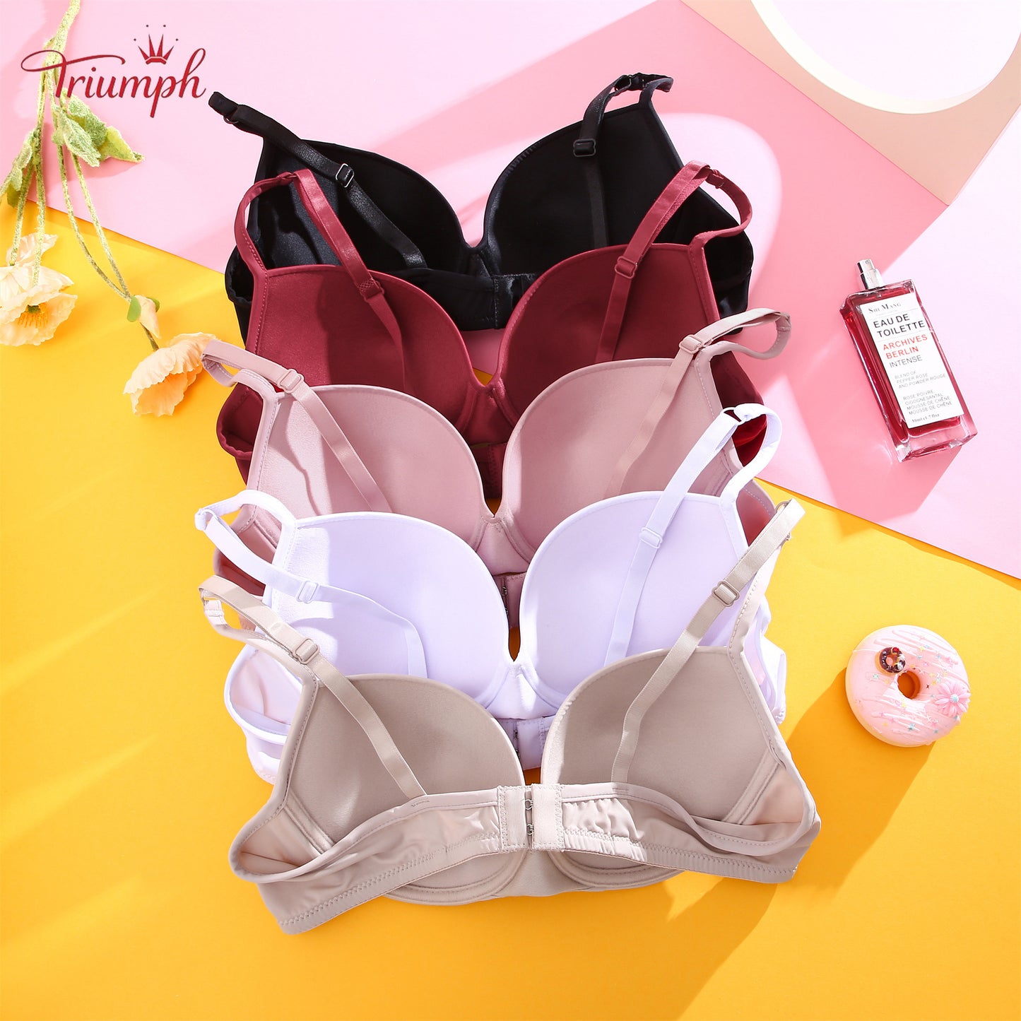 Triumph - Livrare Gratuită,Sutien buretat dama,pachet de 3 Sutien Push-up, respirabil, ușor