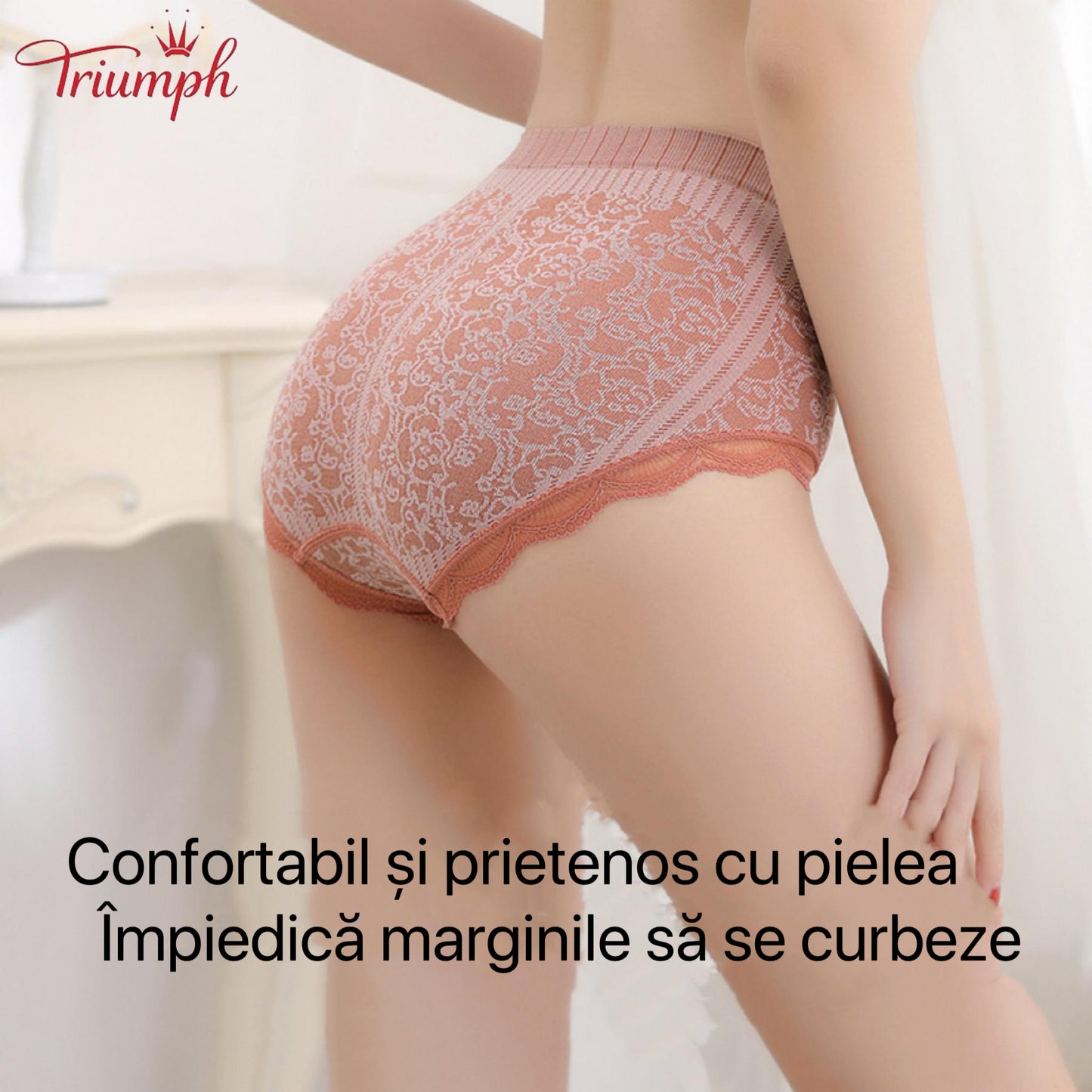 Triumph - Transport Gratuit，4 Perechi de Chiloți Confortabili și Respirabili cu Talie înaltă，Bordura din dantela