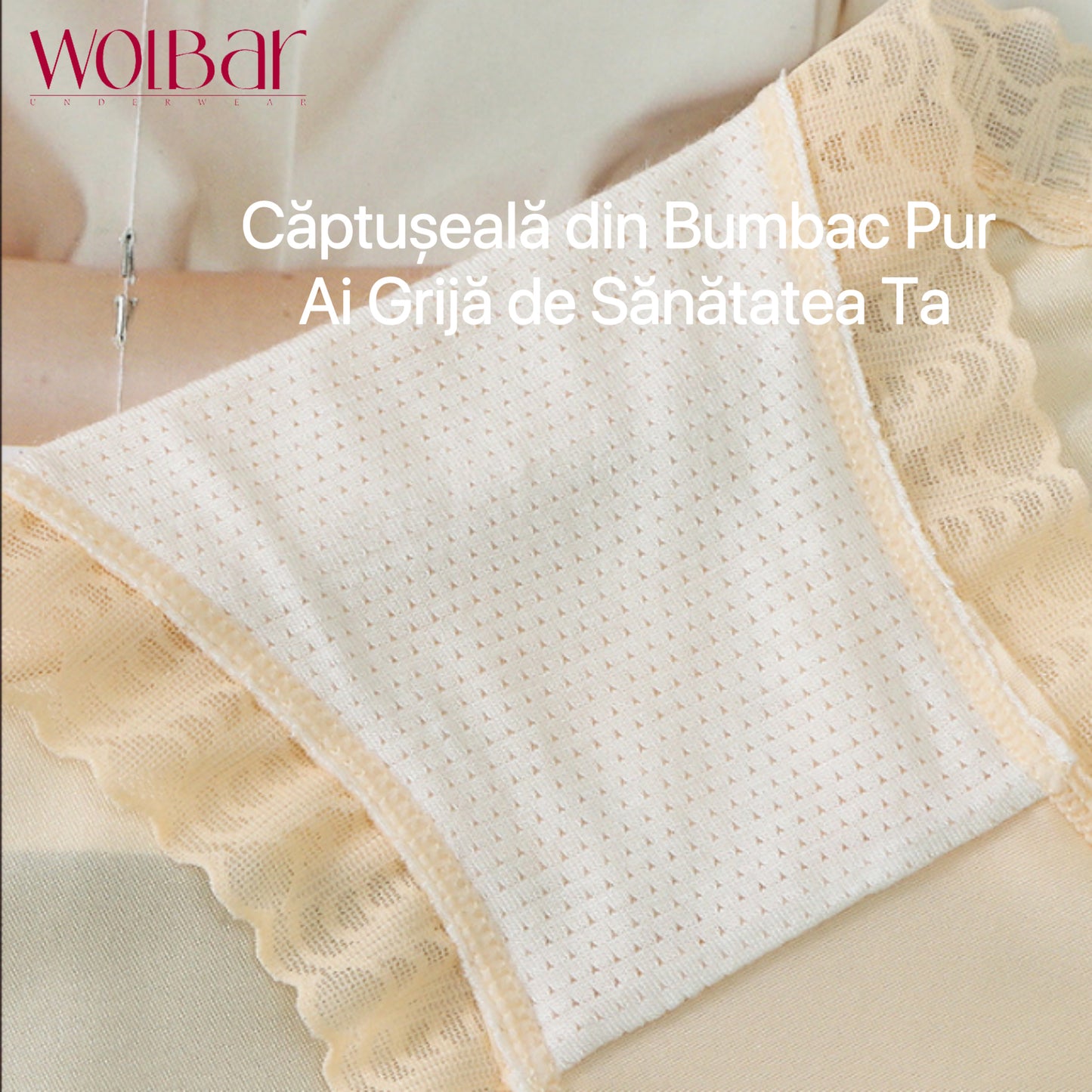 WolBar Chiloți de Dantelă de Damă - Set de 4，Căptușeală din Bumbac，45-90 kg și Peste