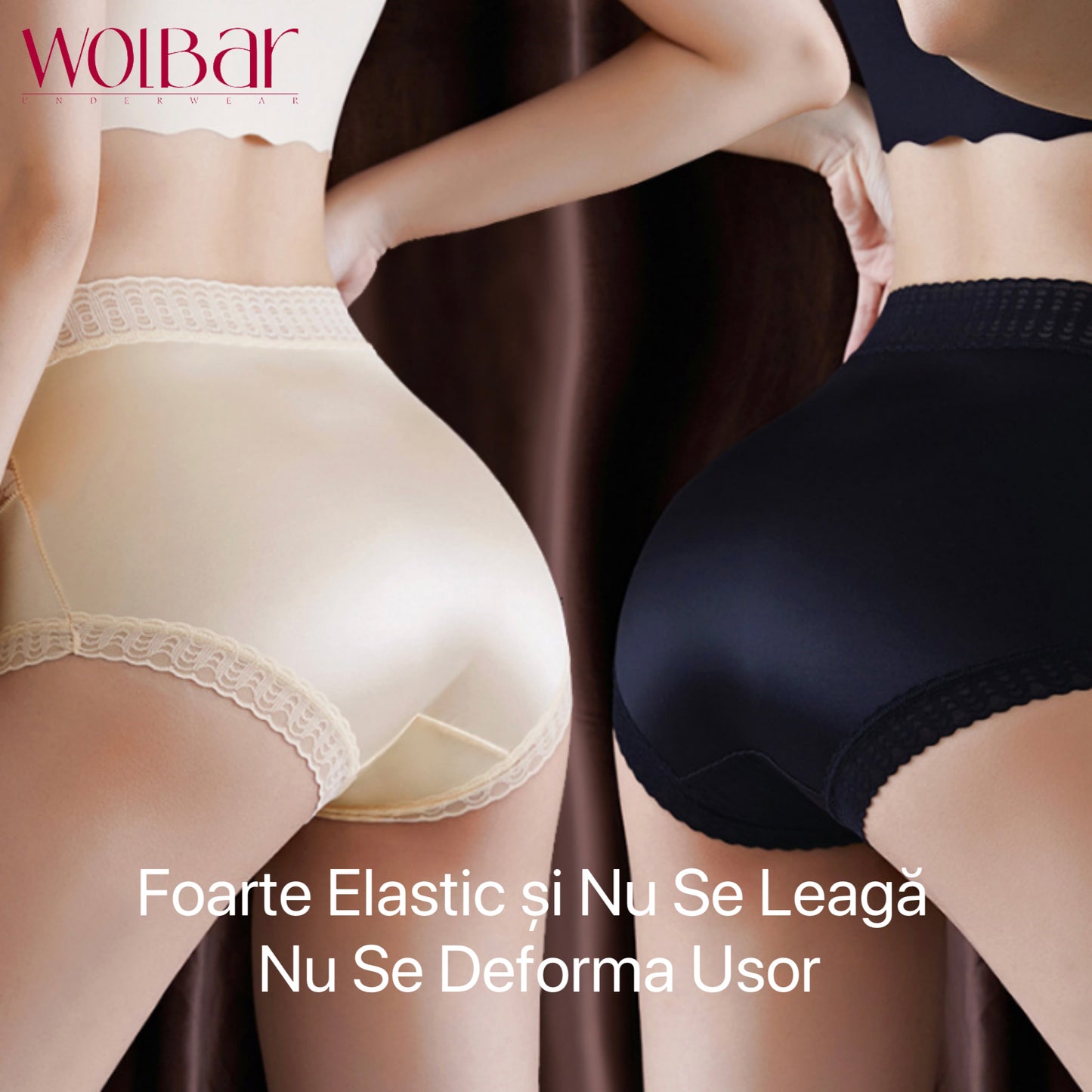 WolBar Chiloți de Dantelă de Damă - Set de 4，Căptușeală din Bumbac，45-90 kg și Peste