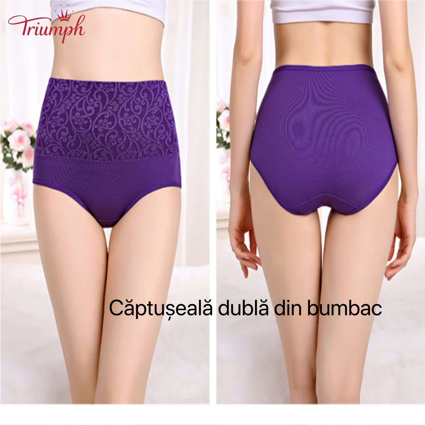 Triumph - Livrare Gratuită，Pachet de 4 Lenjerie Confortabilă，Suprafață Model Dantelă，Crotch din Bumbac cu Dublu Strat