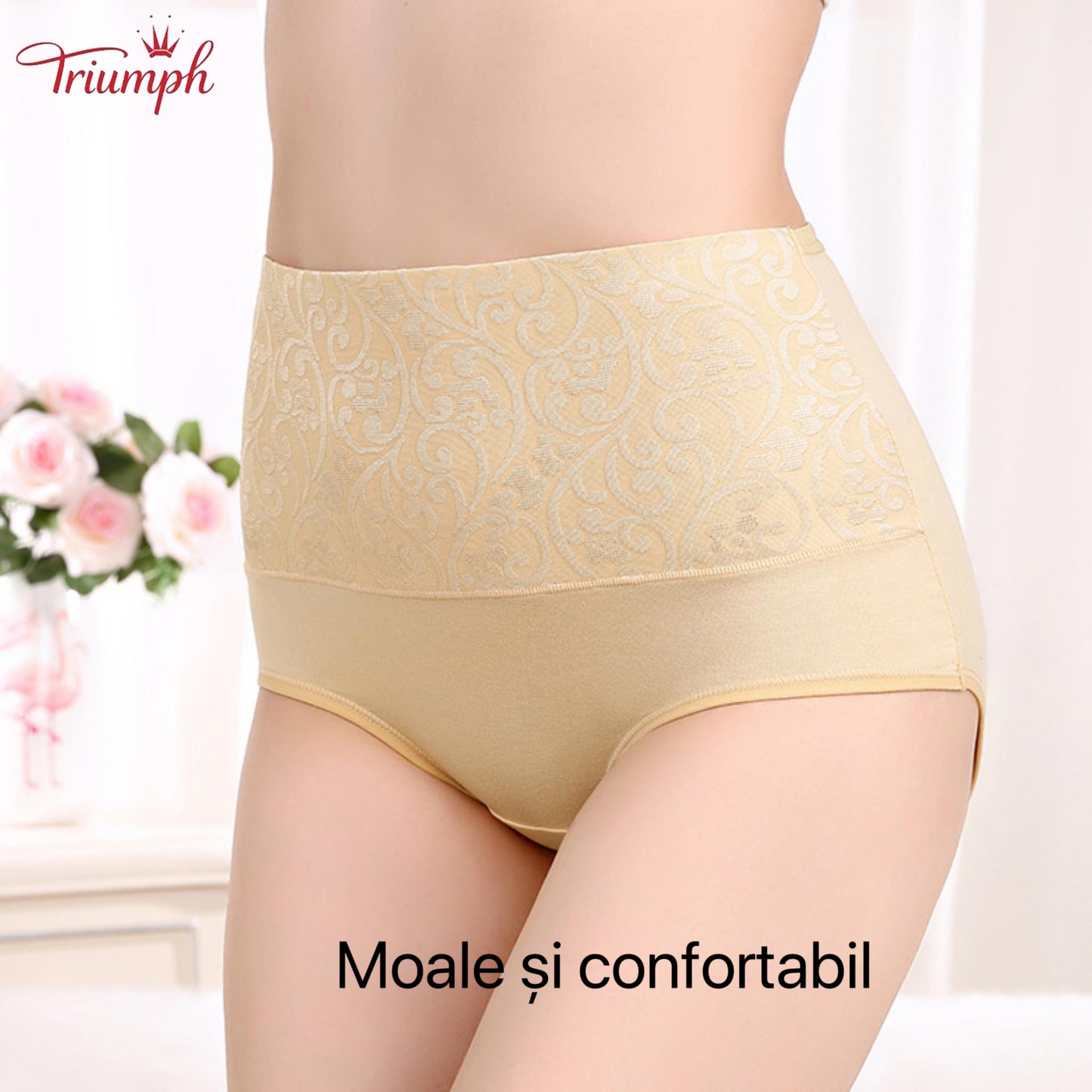 Triumph - Livrare Gratuită，Pachet de 4 Lenjerie Confortabilă，Suprafață Model Dantelă，Crotch din Bumbac cu Dublu Strat