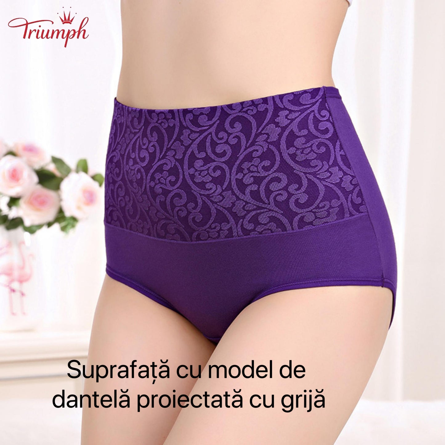 Triumph - Livrare Gratuită，Pachet de 4 Lenjerie Confortabilă，Suprafață Model Dantelă，Crotch din Bumbac cu Dublu Strat