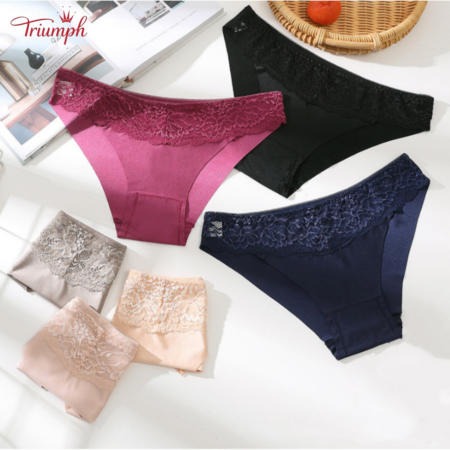 Triumph - Transport Gratuit，Pachet de 4 Chiloți Din Dantelă，Mătase și Bumbac，4 Culori，40-85KG și Peste