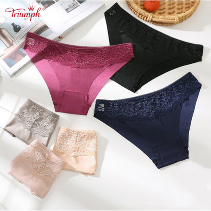Triumph - Transport Gratuit，Pachet de 4 Chiloți Din Dantelă，Mătase și Bumbac，4 Culori，40-85KG și Peste