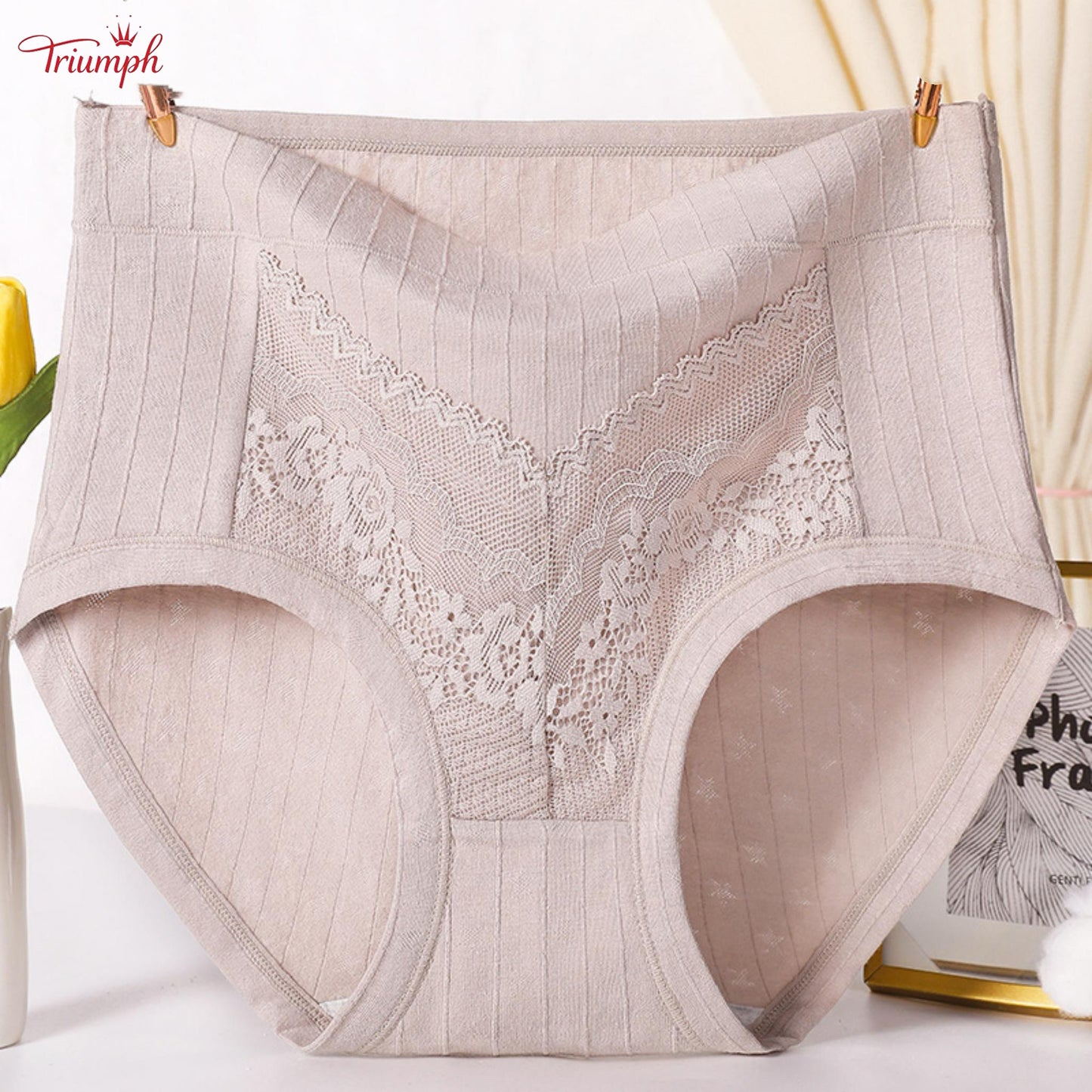 Triumph - 4 Piese De Lenjerie Din Bumbac Pur,  Transport Gratuit, Dungi, Moi