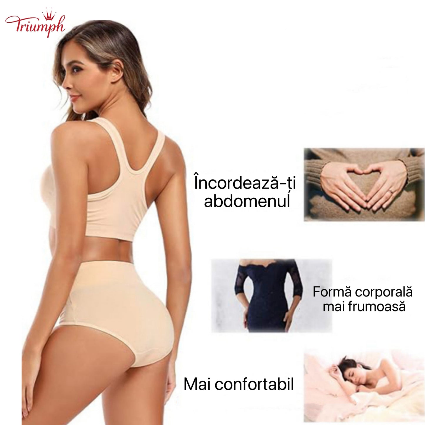 Triumph - 4 Piese De Lenjerie Din Bumbac Pur, Transport Gratuit, Control Burtica, Ridicare Feselor