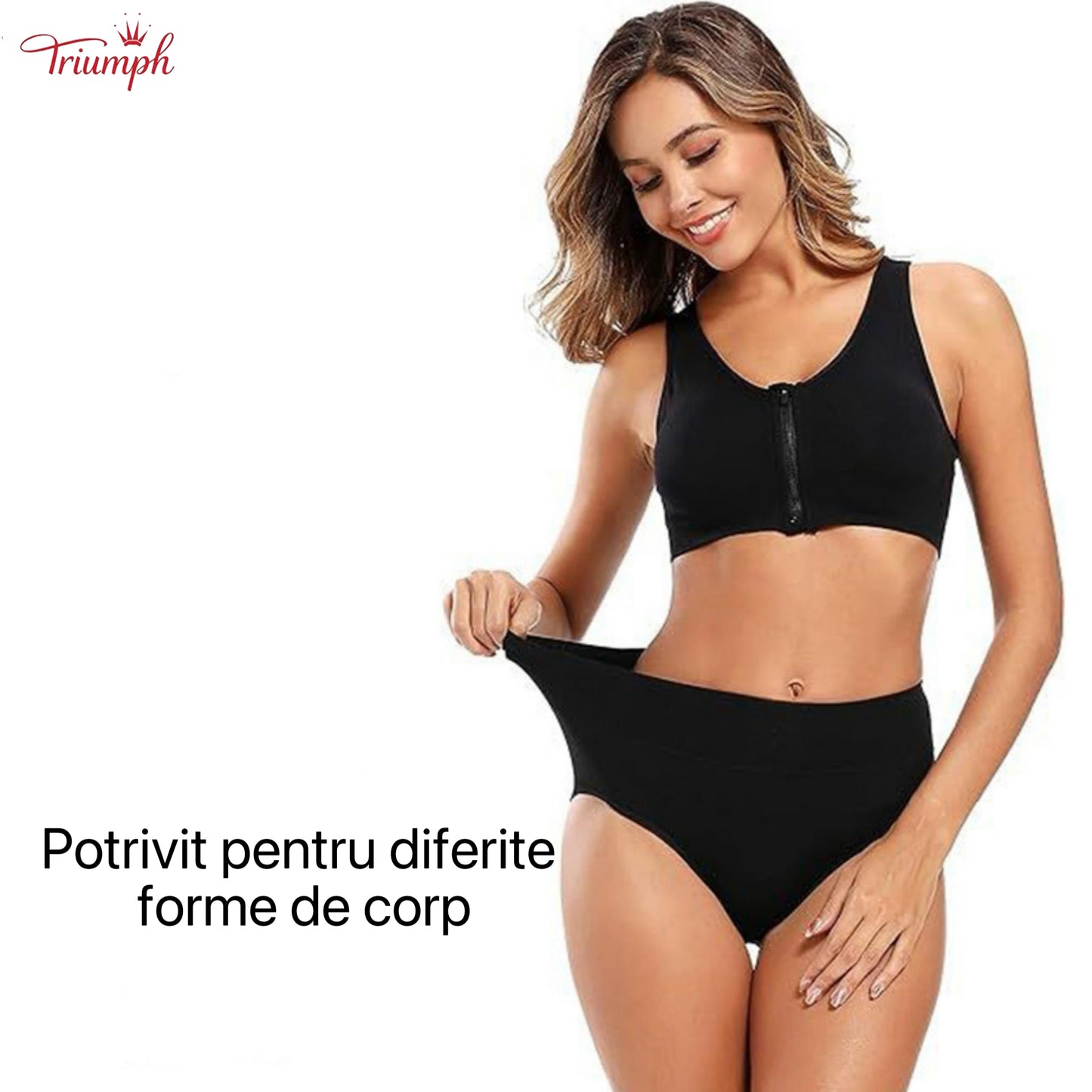 Triumph - 4 Piese De Lenjerie Din Bumbac Pur, Transport Gratuit, Control Burtica, Ridicare Feselor