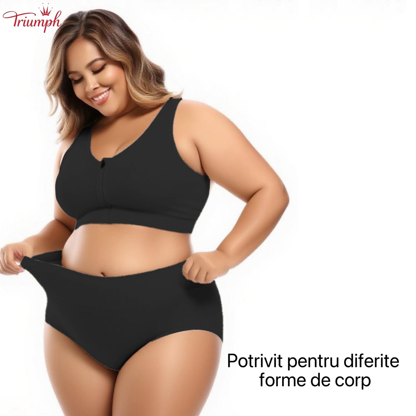 Triumph - 4 Piese De Lenjerie Din Bumbac Pur, Transport Gratuit, Control Burtica, Ridicare Feselor