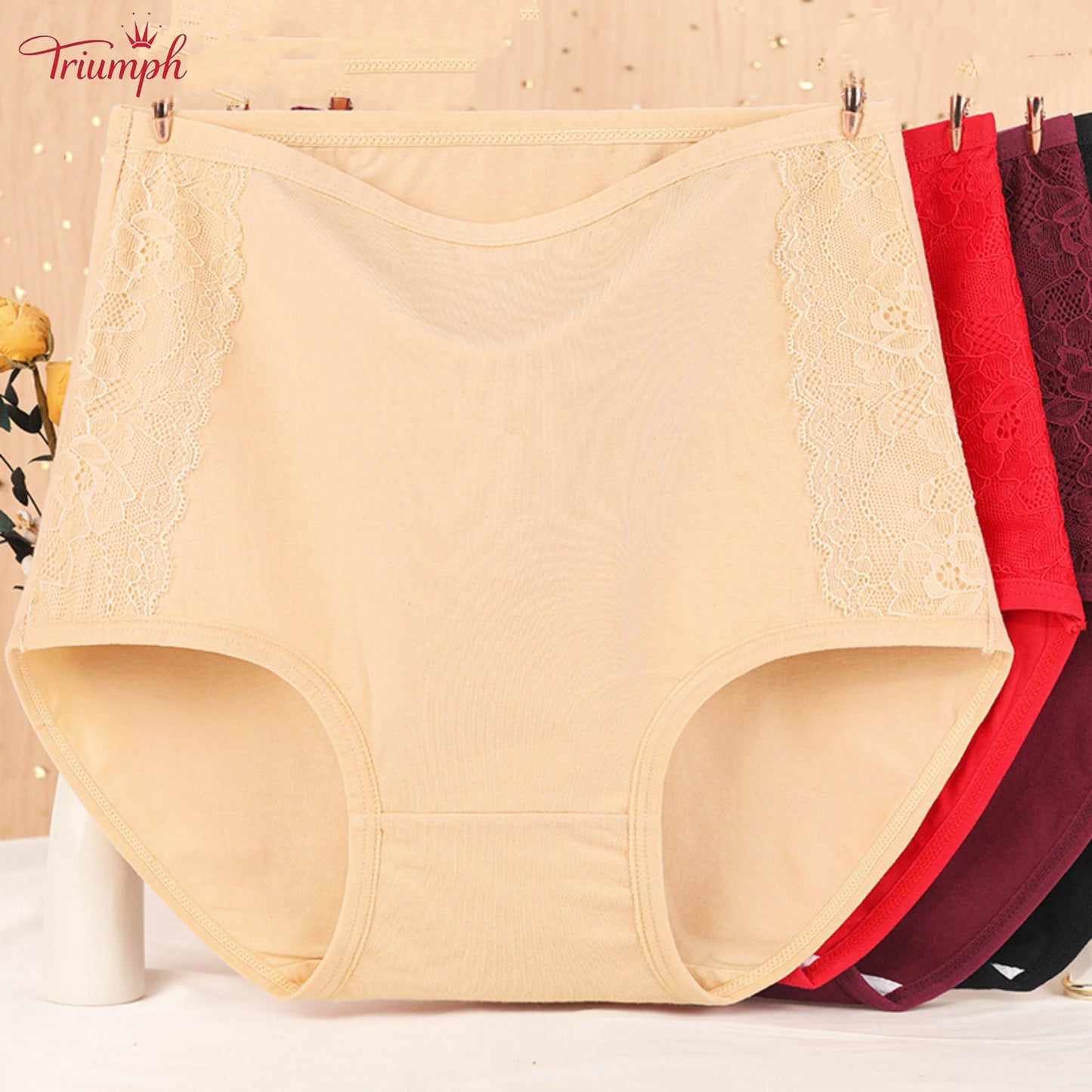 Triumph - Chiloți Din Bumbac cu Talie înaltă, Pachet de 4, Livrare Gratuită. Strânge Abdomenul. Lifting Fesier.