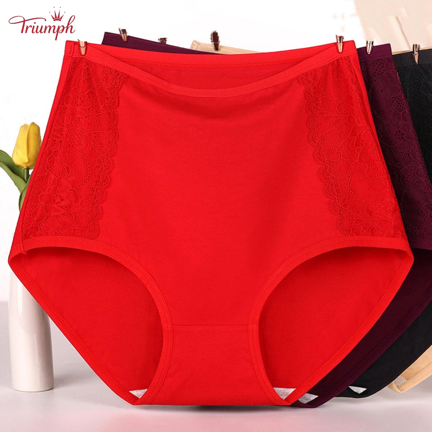 Triumph - Chiloți Din Bumbac cu Talie înaltă, Pachet de 4, Livrare Gratuită. Strânge Abdomenul. Lifting Fesier.