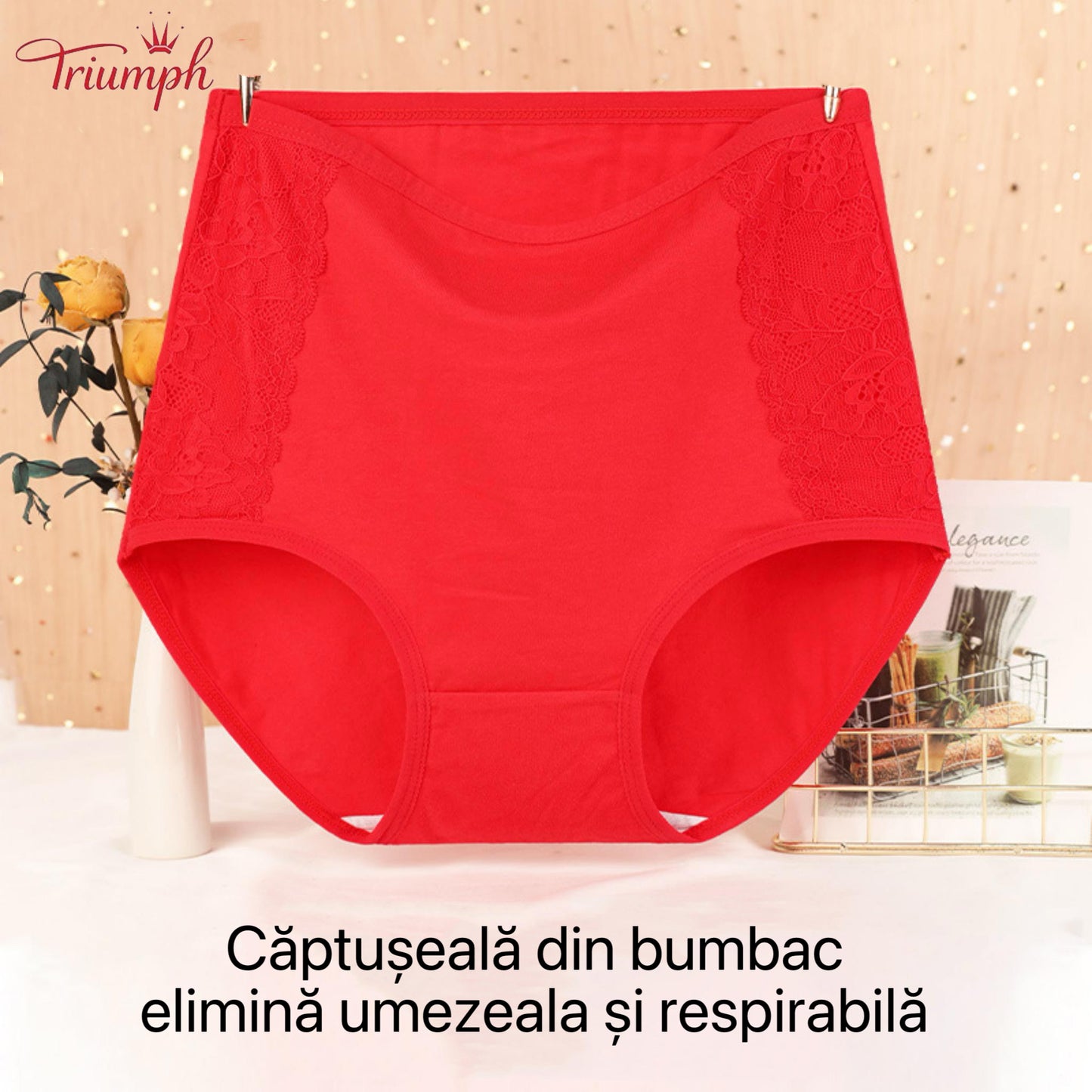 Triumph - Chiloți Din Bumbac cu Talie înaltă, Pachet de 4, Livrare Gratuită. Strânge Abdomenul. Lifting Fesier.