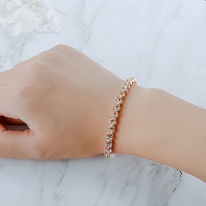 Brăţară simplă Brăţară cu diamante naturale, cristal, zirconiu cubic, argint, aur, roz, aur, ornament.