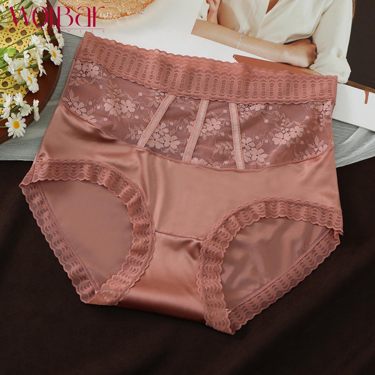 WolBar Chiloți de Dantelă de Damă - Set de 4，Căptușeală din Bumbac，45-90 kg și Peste