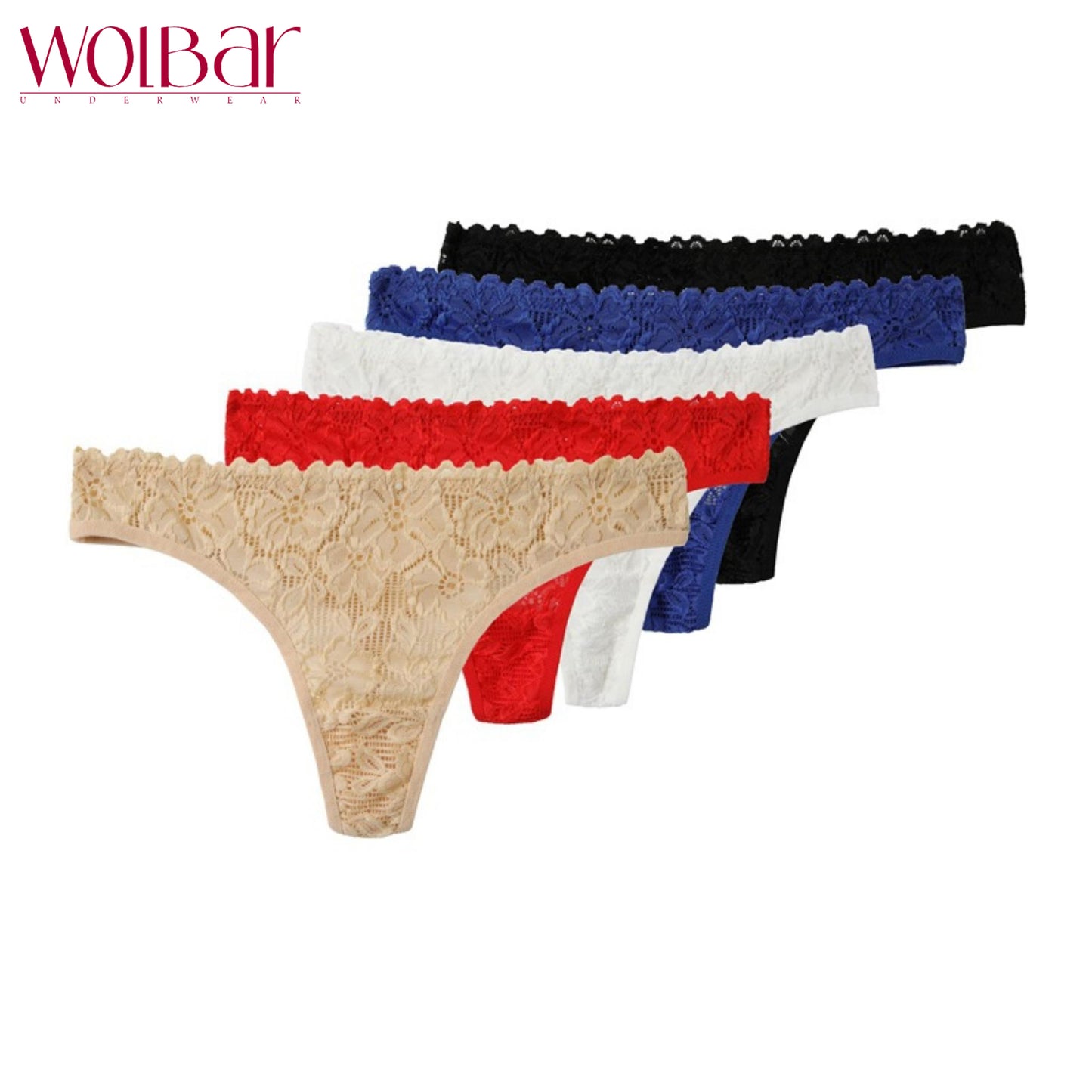 WolBar - Transport Gratuit，Pachet de 5 Slip Sexy Din Dantelă，Slip Clasic