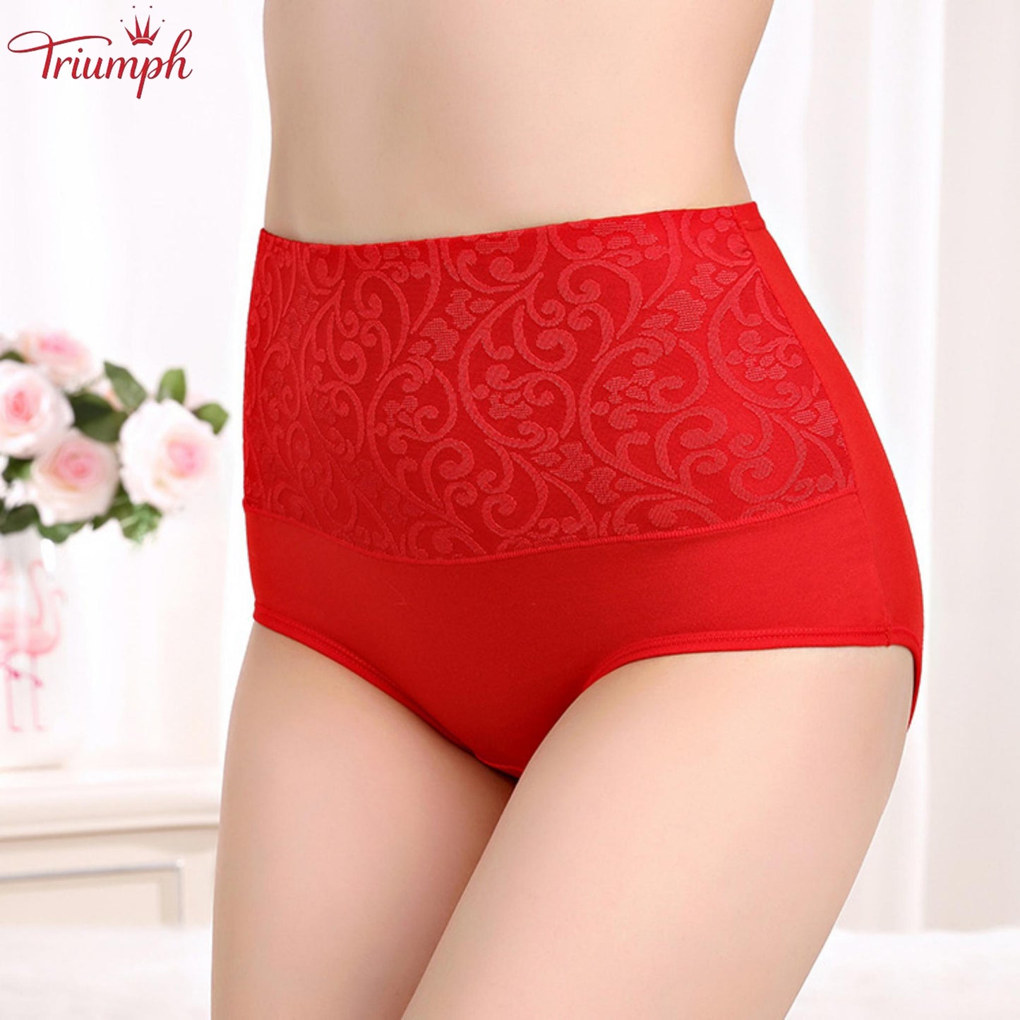 Triumph - Livrare Gratuită，Pachet de 4 Lenjerie Confortabilă，Suprafață Model Dantelă，Crotch din Bumbac cu Dublu Strat